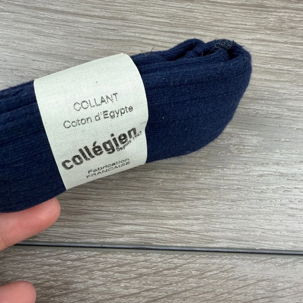 Collegien Girls Louise Tights Ribbed Egyptian Cotton Navy Blue 6M